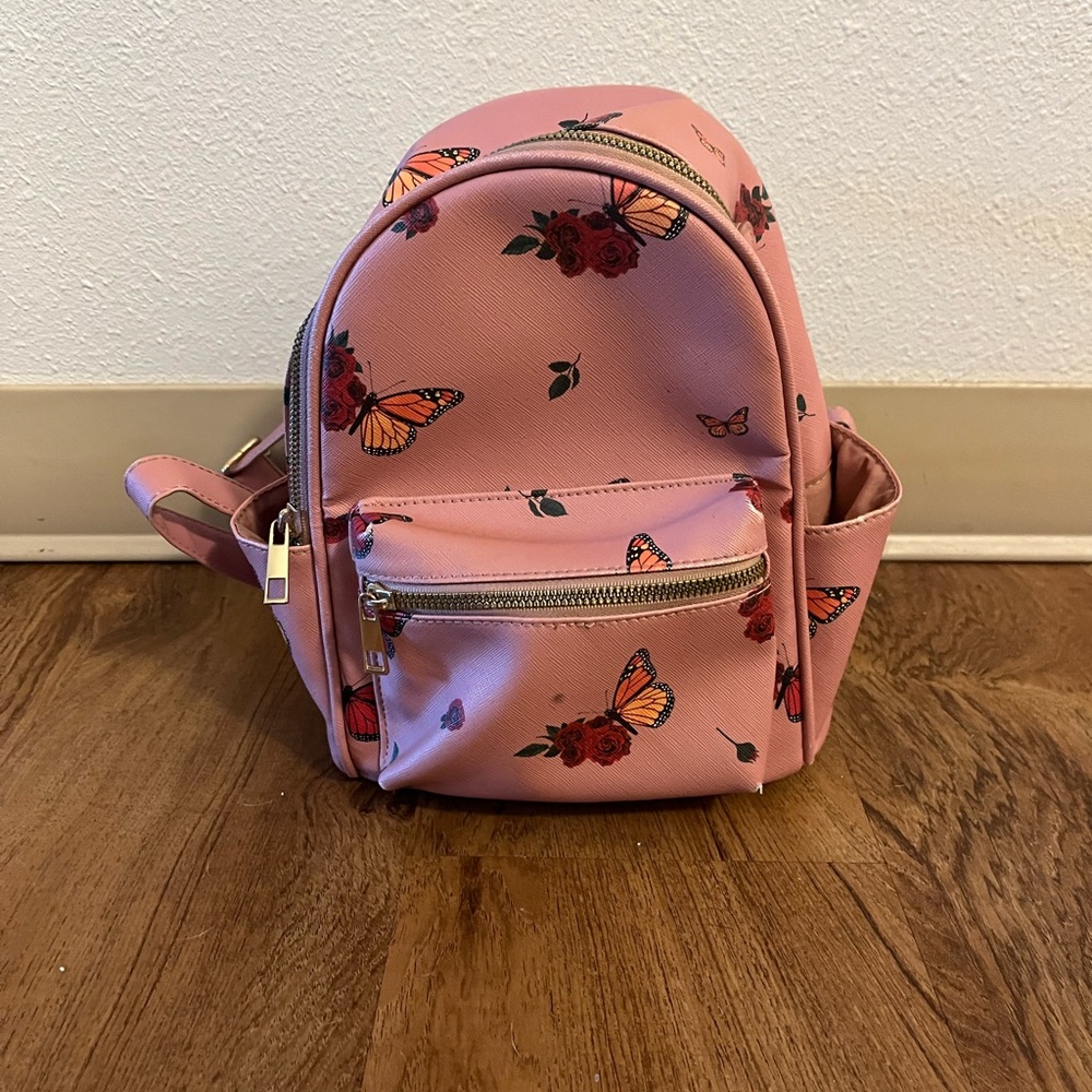 Pink Butterfly Print Backpack